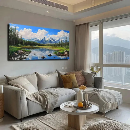Green Lawn and Clear Stream Wall Art canvas office home room framed 120x60cm - Bella Home Decor
