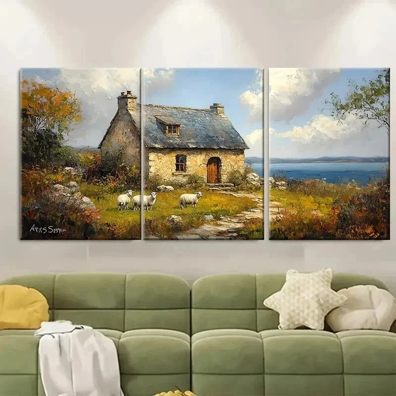3pcs Irish Rustic Farmhouse R Wall Art Set Canvas Framed 50x70cm - High Quality Print 100% Australian Made Wall Canvas Ready to Hang