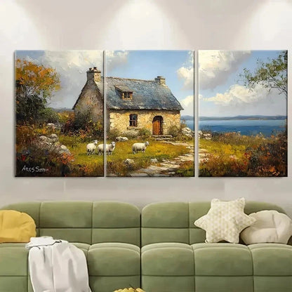 3pcs Irish Rustic Farmhouse R Wall Art Set Canvas Framed 50x70cm - High Quality Print 100% Australian Made Wall Canvas Ready to Hang