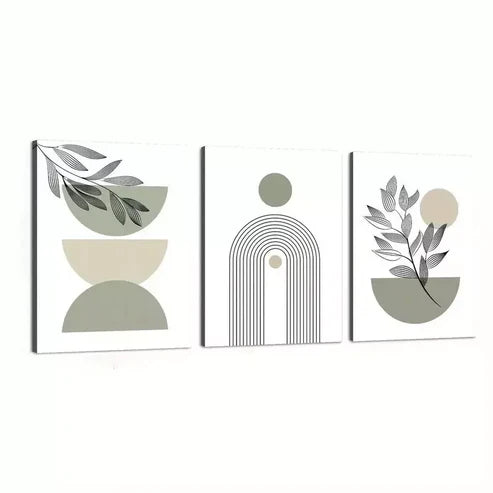 3pcs Boho Chic Sage Green Modern Abstract Art Set Canvas Unframed - High Quality Print 100% Australian Made Wall Canvas