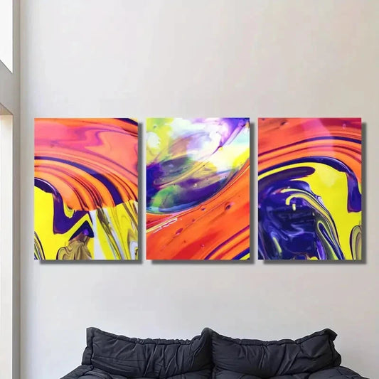 3pcs Abstract poster with multi-color liquid Metal Print Ready to Hang Art