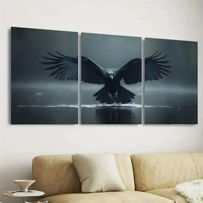 3pcs Elegant Raven in Flight Design Wall Art Set Canvas Framed 60x90cm - High Quality Print 100% Australian Made Wall Canvas Ready to Hang