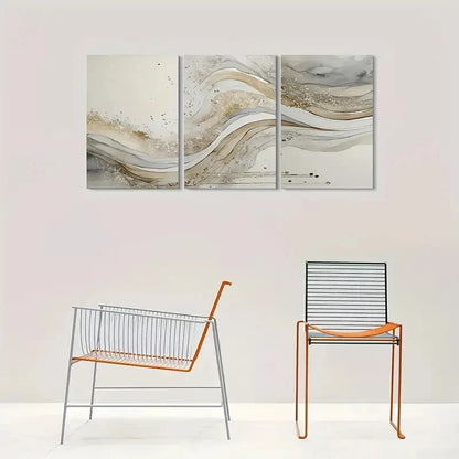 3pcs Golden & White Swirl Design Wall Art Set Canvas Framed 60x90cm - High Quality Print 100% Australian Made Wall Canvas Ready to Hang