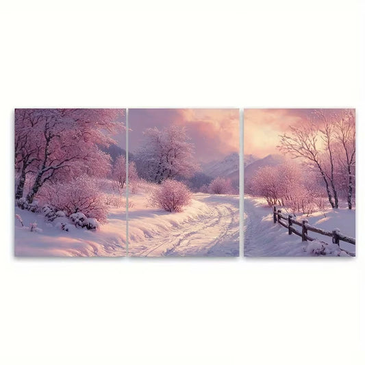 3pcs Pink Purple Winter Landscape Metal Print Ready to Hang Art
