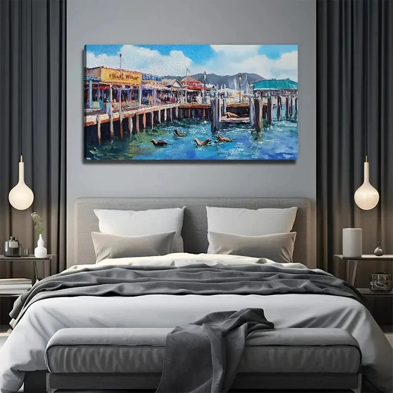 Sea View Decorative Wall Art Canvas Office Home Room Framed 120x60cm