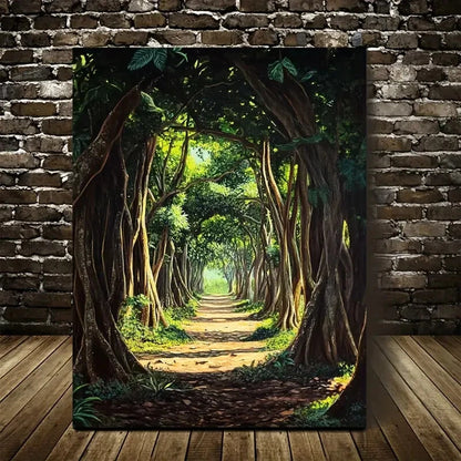 Beautiful Vibrant Nature Scene Lush Banyan Painting 40x60cm Metal Print Ready to Hang - Bella Home Decor