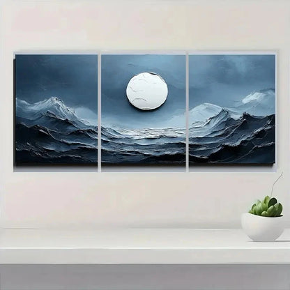 3pcs Blue & White Textured Minimalist Abstract Metal Print Ready to Hang Art - Bella Home Decor