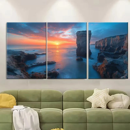 3pcs Unique Rock Formation Tranquil Ocean Metal Print Ready to Hang Art