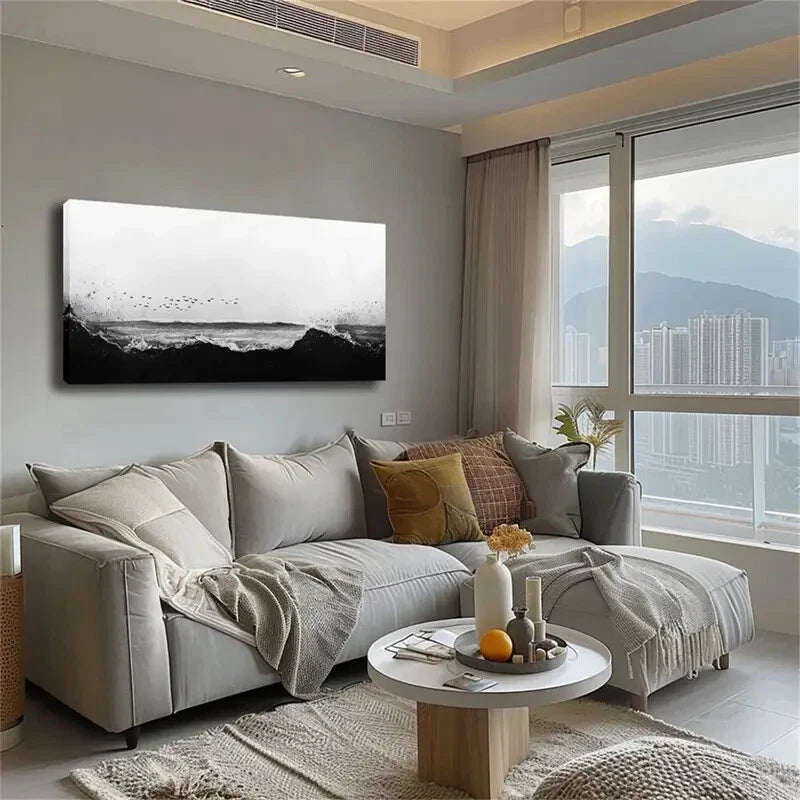 Turbulent Sea Surface Flocks Wall Art Canvas Office Home Room Framed 120x60cm - Bella Home Decor