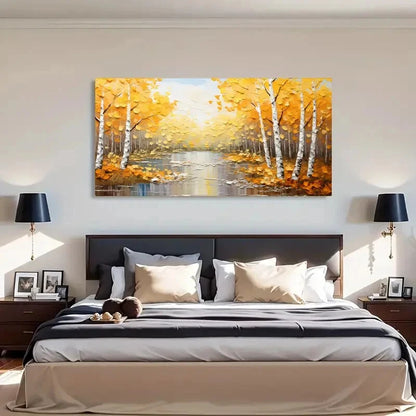 Autumn Golden Woods Birch Wall Art Canvas Office Home Room Framed 120x60cm