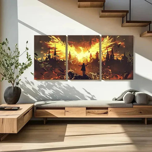 3pcs Magic Phoenix Wizard Retro Fantasy Wall Art Canvas Unframed – High Quality Print 100% Australian Made Wall Canvas