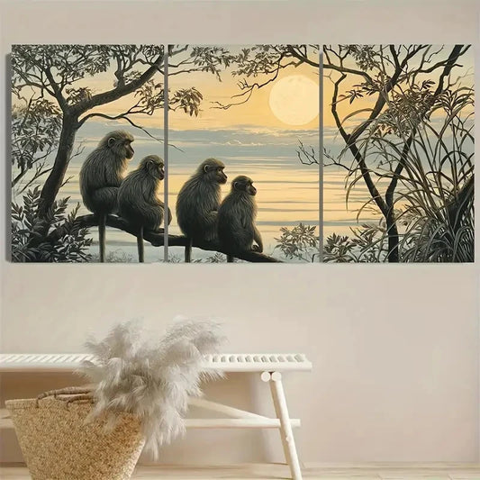 3pcs Vintage Japanese Monkeys, Unique Wall Art Set Canvas Framed 50x70cm - High Quality Print 100% Australian Made Wall Canvas Ready to Hang
