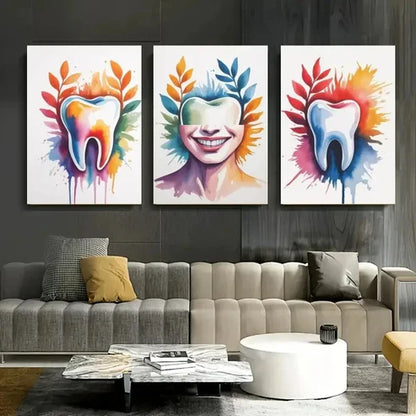 3pcs Tooth, Smile, Watercolor Wall Art Canvas Unframed - High Quality Print 100% Australian Made Wall Canvas