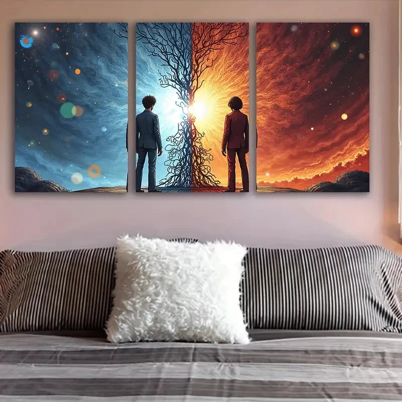 3pcs Man Standing At Sunset Wall Art Set Canvas Framed 60x90cm - High Quality Print 100% Australian Made Wall Canvas Ready to Hang