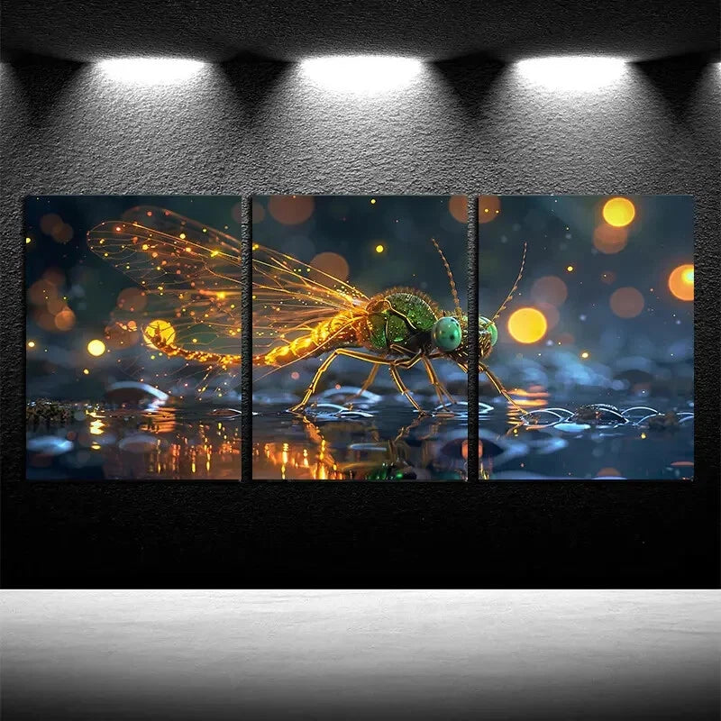 3pcs Vibrant Firefly Moonlight Design Metal Print Ready to Hang Art - Bella Home Decor