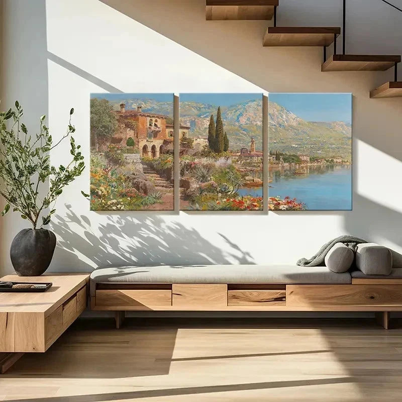3pcs Lakeside Garden Landscape Vintage Wall Art Set Canvas Framed 60x90cm - High Quality Print 100% Australian Made Wall Canvas Ready to Hang - Bella Home Decor