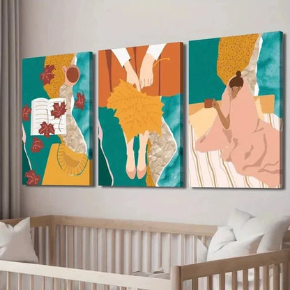3pcs Autumn Themed Fall Leaves Wall Art Set Canvas Unframed - High Quality Print 100% Australian Made Wall Canvas - Bella Home Decor