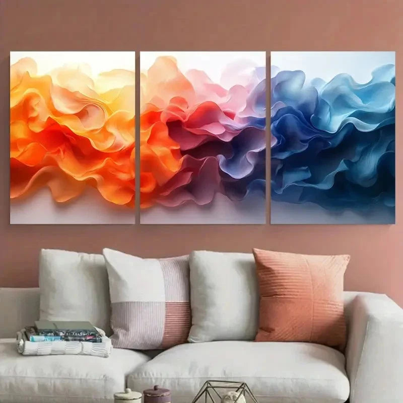 3pcs Multicolour Abstract Illustration Style Metal Print Ready to Hang Art - Bella Home Decor