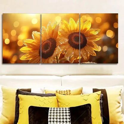 3pcs Sunflower Morning Dew Design Wall Art Set Canvas Unframed - High Quality Print 100% Australian Made Wall Canvas