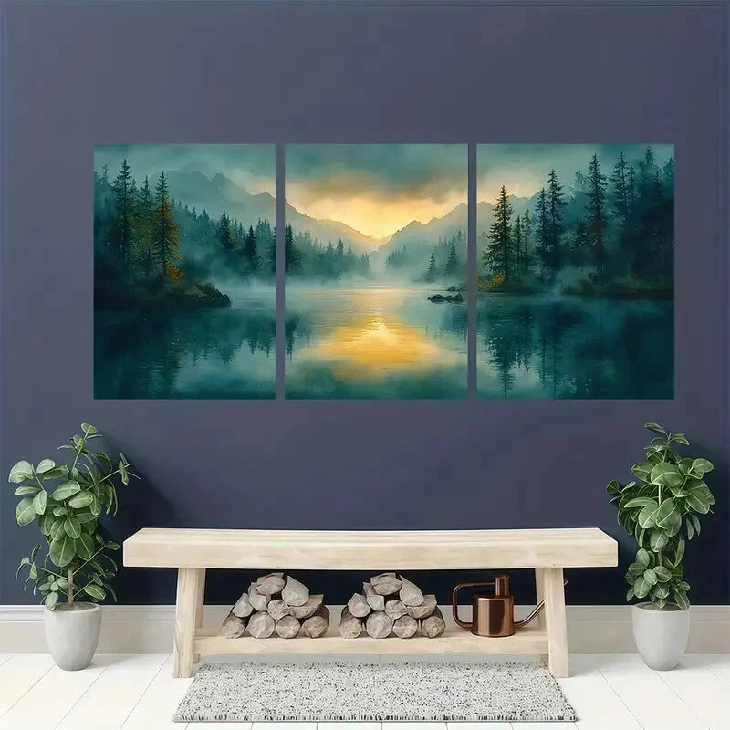 3pcs McKenzie River Landscape Evergreen Scenery Metal Print Ready to Hang Art