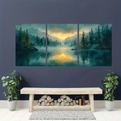 3pcs McKenzie River Landscape Evergreen Scenery Metal Print Ready to Hang Art