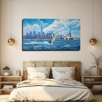 Liberty & Sailing Enthusiast Wall Art Canvas Office Home Room Framed 120x60cm