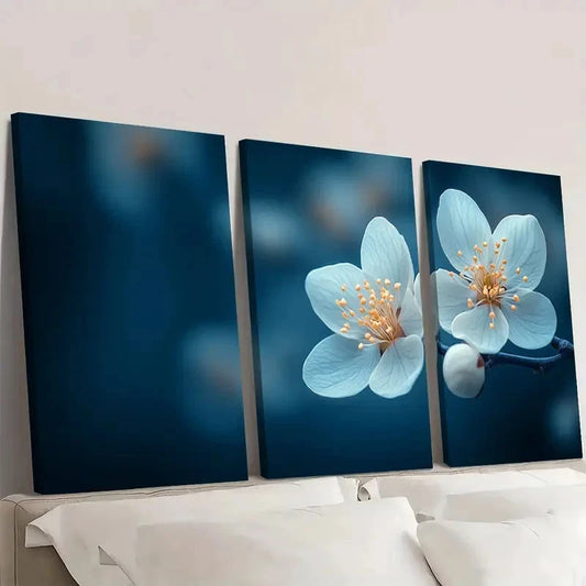 3pcs Vintage Elegant White Blossoms EB Wall Art Set Canvas Framed 60x90cm - High Quality Print 100% Australian Made Wall Canvas Ready to Hang