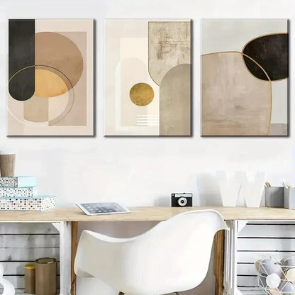 3pcs Vintage Aesthetic Painting Nordic Abstract Wall Art Set Canvas Framed 50x70cm - High Quality Print 100% Australian Made Wall Canvas Ready to Hang