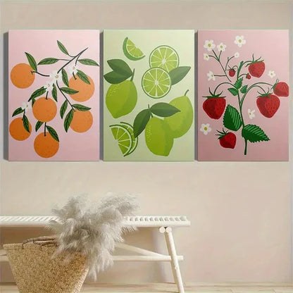 3pcs Vibrant Fruit & Floral Wall Art Set Canvas Unframed - High Quality Print 100% Australian Made Wall Canvas