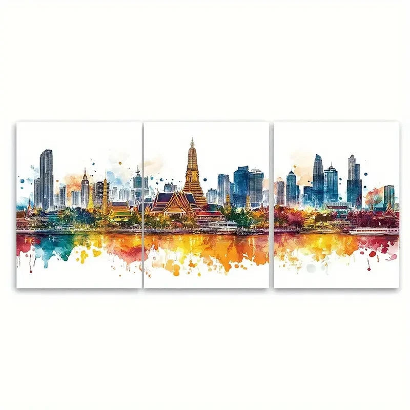 3pcs Bangkok Thailand Skyline Metal Print Ready to Hang Art - Bella Home Decor