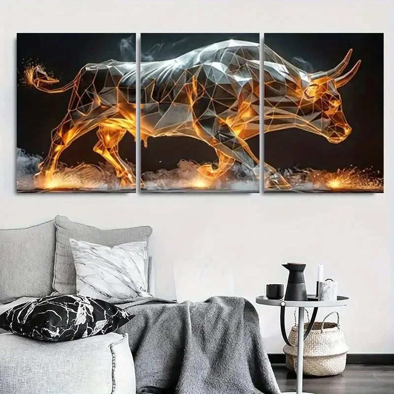 3pcs Abstract Bold Geometric Poly Bull Metal Print Ready to Hang Art - Bella Home Decor