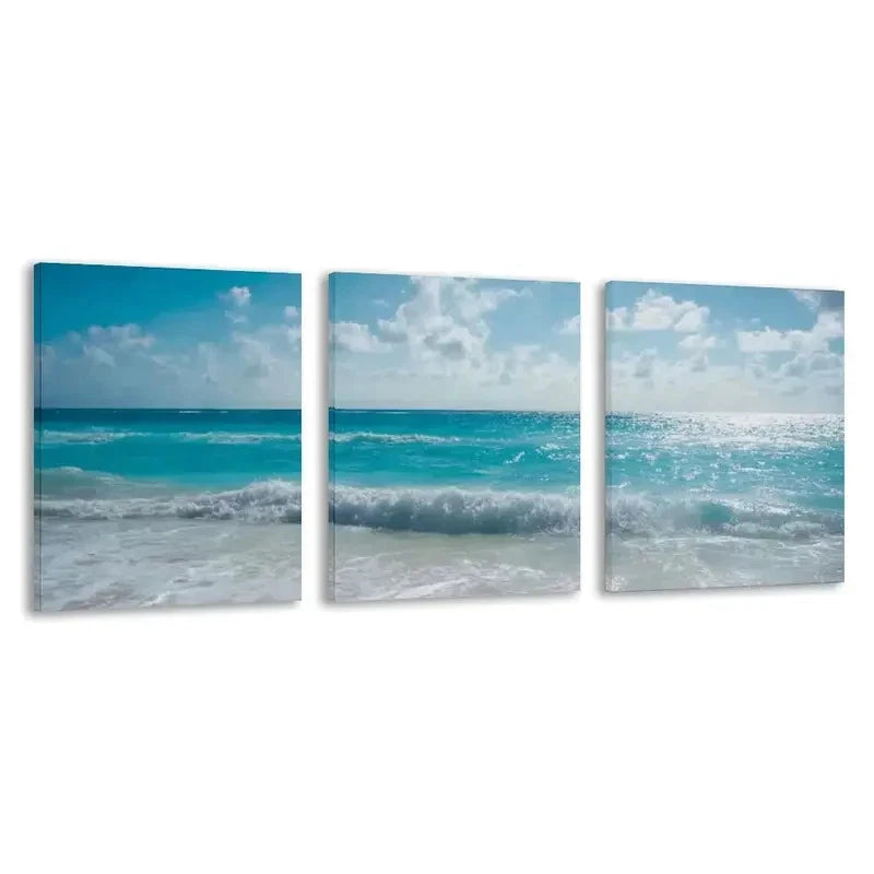 3pcs Bondi Beach Australia White Sand & Sun Wall Art Set Canvas Framed 40x60cm - High Quality Print 100% Australian Made Wall Canvas Ready to Hang - Bella Home Decor