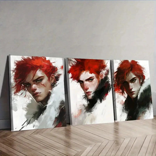 3pcs A man with red hair. (4) Wall Art Set Canvas Framed 40x60cm - High Quality Print 100% Australian Made Wall Canvas Ready to Hang