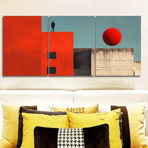 3pcs The red ball on the wall Wall Art Set Canvas Unframed - High Quality Print 100% Australian Made Wall Canvas