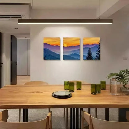 3pcs Sunset Mountains Trees Wall Art Set Canvas Framed 50x70cm - High Quality Print 100% Australian Made Wall Canvas Ready to Hang
