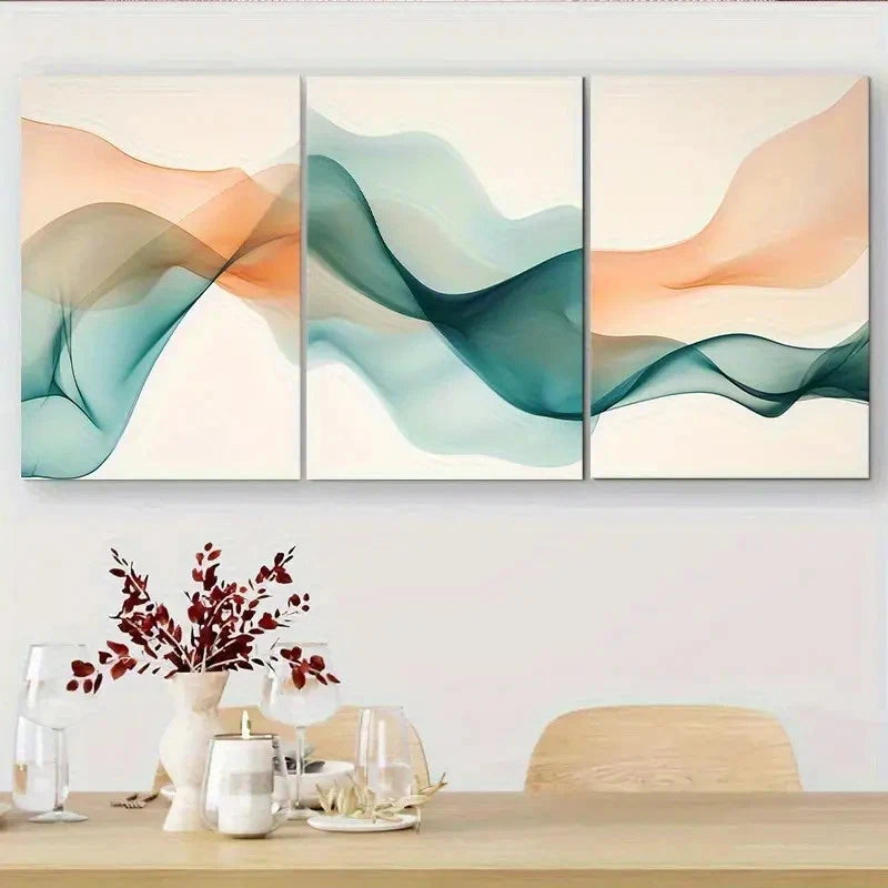 3pcs Modern Abstract Waves Fluid Motion Print Metal Print Ready to Hang Art - Bella Home Decor