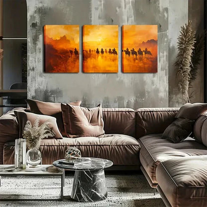 3pcs Horses Under Retro Dusk Triptych Perfect Wall Art Canvas Unframed - High Quality Print 100% Australian Made Wall Canvas