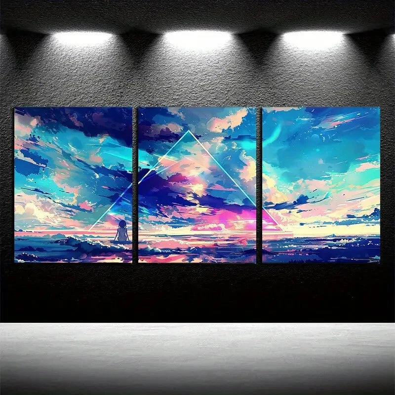 3pcs Enchanting Cloudy Illustration Metal Print Ready to Hang Art - Bella Home Decor
