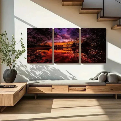 3pcs Lake Sunset Natural Landscape Wall Art Set Canvas Unframed - High Quality Print 100% Australian Made Wall Canvas