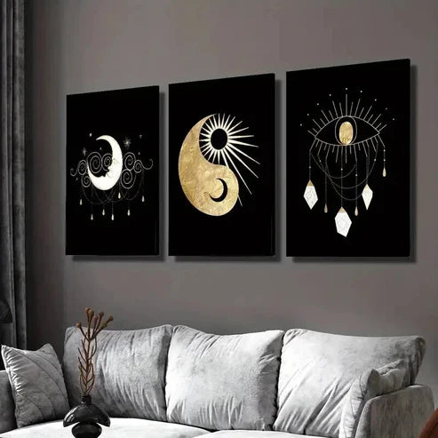 3pcs Modern Sun and Moon Constellation Wall Art Canvas Unframed - High Quality Print 100% Australian Made Wall Canvas