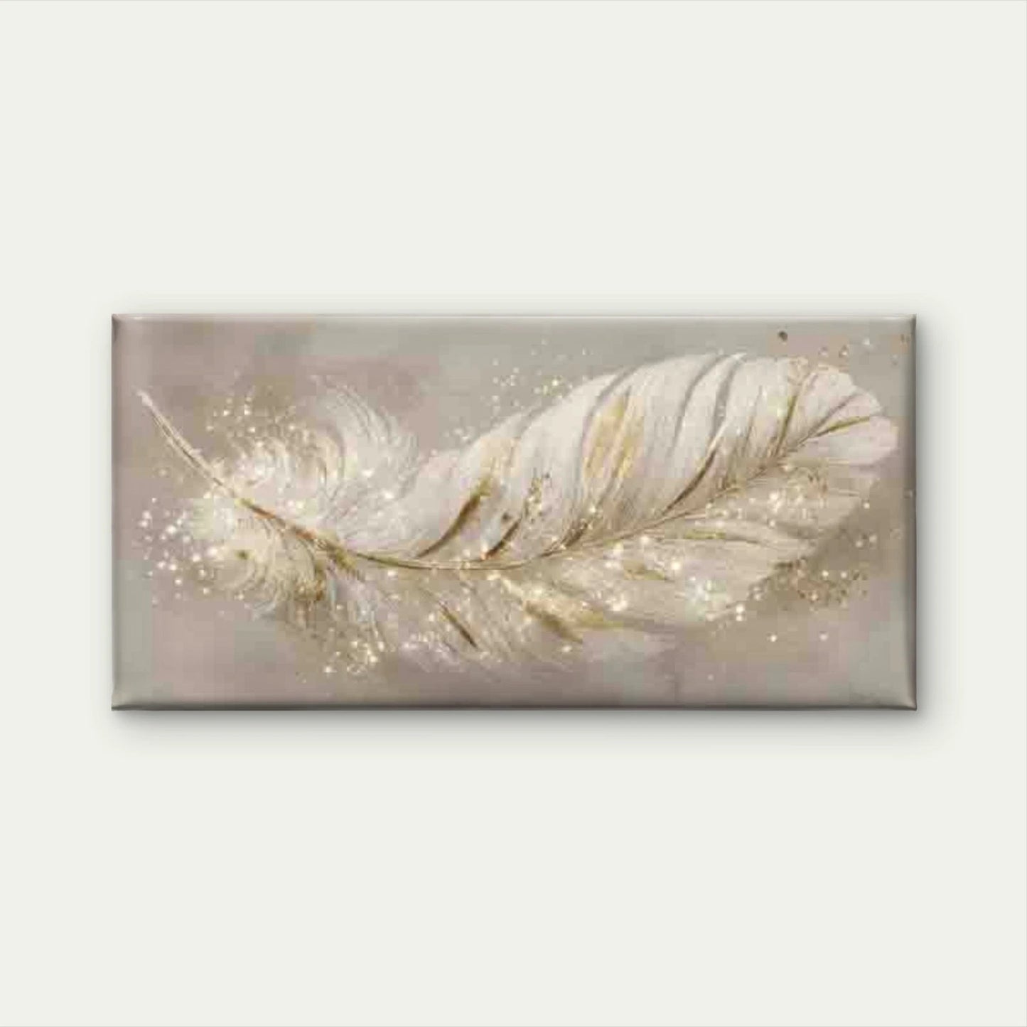 Golden Sparkle Feather Wall Art Canvas Office Home Room Framed 120x60cm - Bella Home Decor