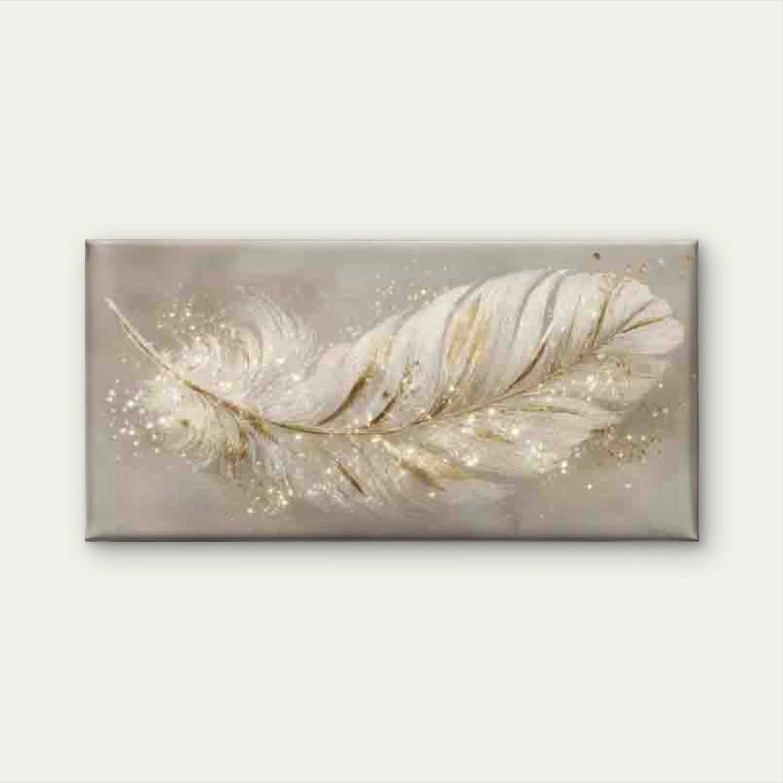 Golden Sparkle Feather Wall Art Canvas Office Home Room Framed 120x60cm - Bella Home Decor