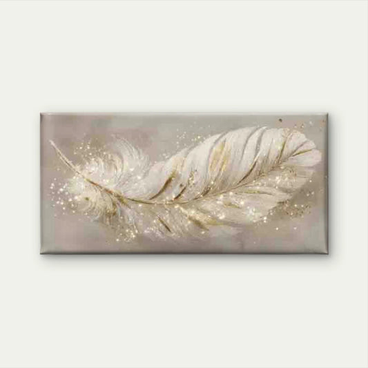 Golden Sparkle Feather Wall Art Canvas Office Home Room Framed 120x60cm