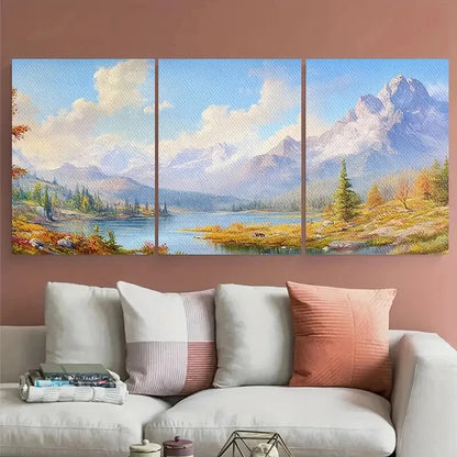 3pcs Wilderness Scene with Snow-Capped Peaks Metal Print Ready to Hang Art