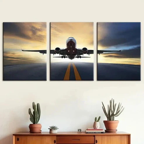 3pcs Airport Takeoff Aviation Wall Art Set Canvas Unframed - High Quality Print 100% Australian Made Wall Canvas - Bella Home Decor