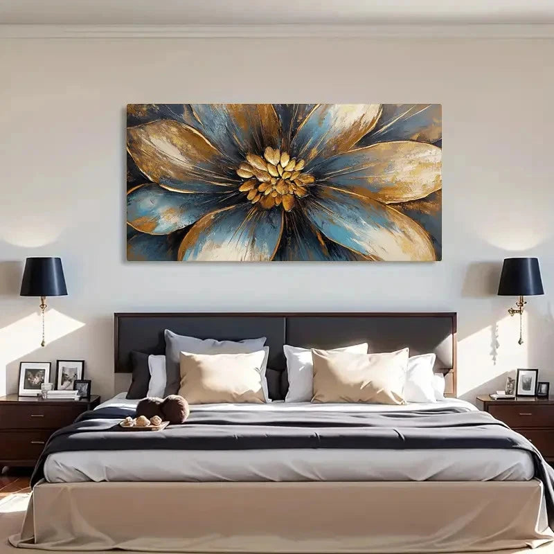 Brown Blue & Golden Botany Wall Art Canvas Office Home Room Framed 120x60cm