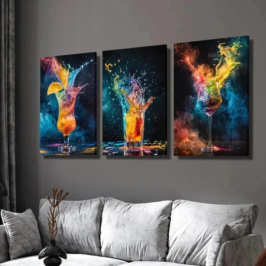 3pcs Colorful Drink Splashes, Starry Night Wall Art Set Canvas Framed 50x70cm - High Quality Print 100% Australian Made Wall Canvas Ready to Hang