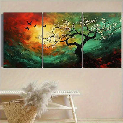 3pcs Abstract Tree with Birds Wall Art Set Canvas Framed 50x70cm - High Quality Print 100% Australian Made Wall Canvas Ready to Hang - Bella Home Decor