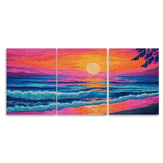 3pcs Depicting Beach Waves at Dawn Wall Art Set Canvas Framed 60x90cm – High Quality Print 100% Australian Made Wall Canvas Ready to Hang