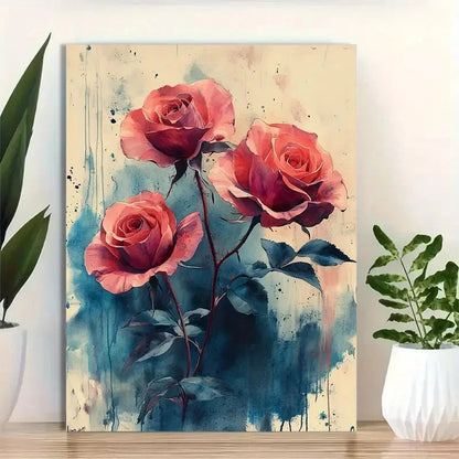 Beautiful Vibrant Floral Art with Green Leaves 40x60cm Metal Print Ready to Hang - Bella Home Decor